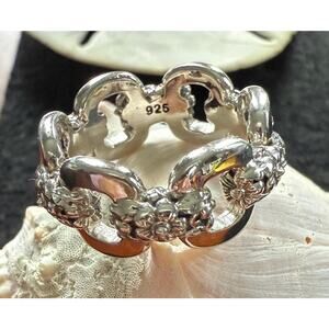 JAI John Hardy 925 SS flower and chain link ring